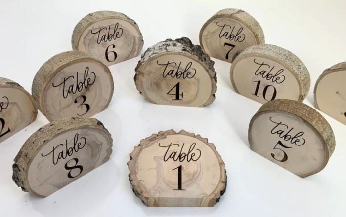 table numbers on wood for rustic wedding decor