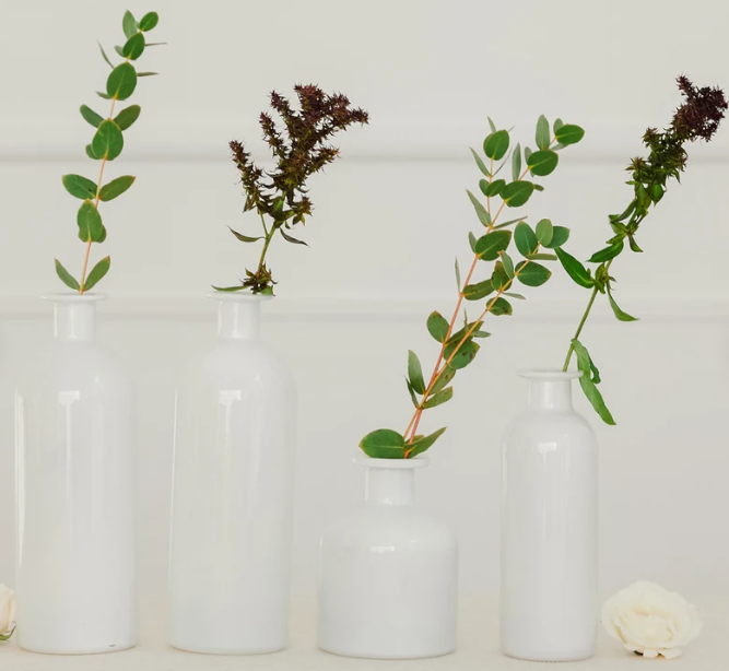 white bud vases