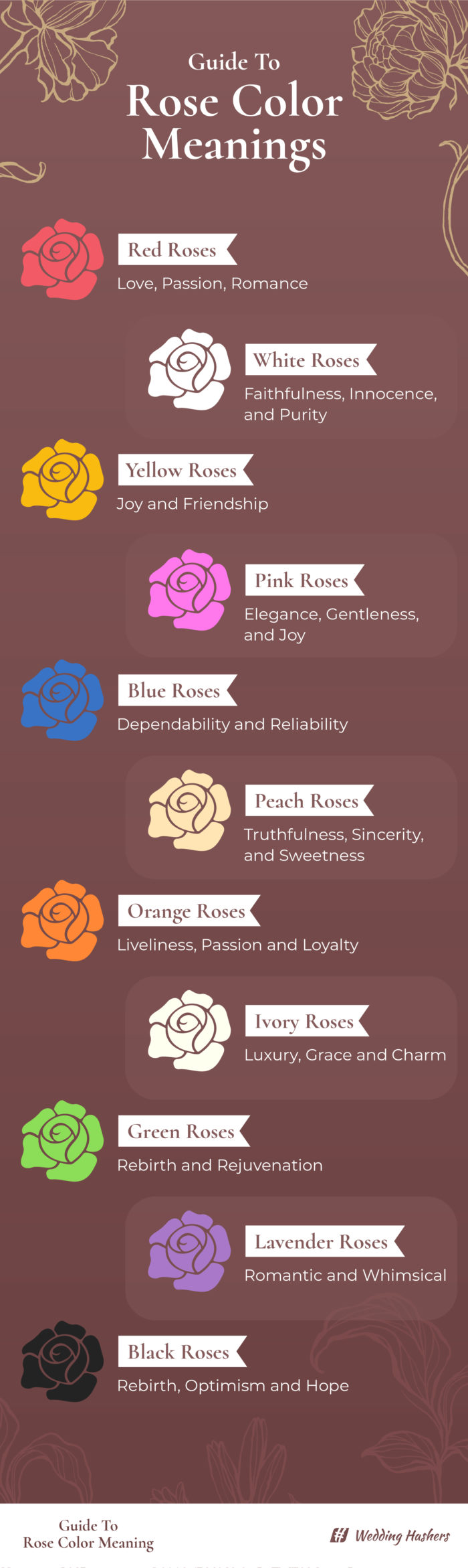 guide to rose color meanings infographic by wedding hashers