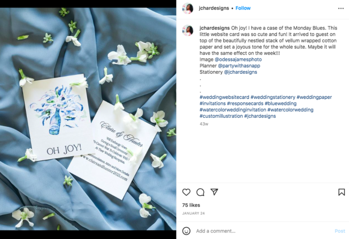 photo of blue floral wedding website card