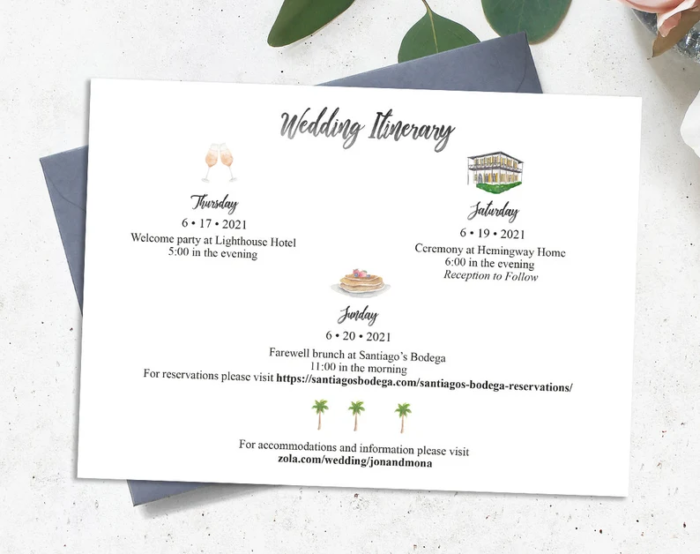 wedding itinerary card photo