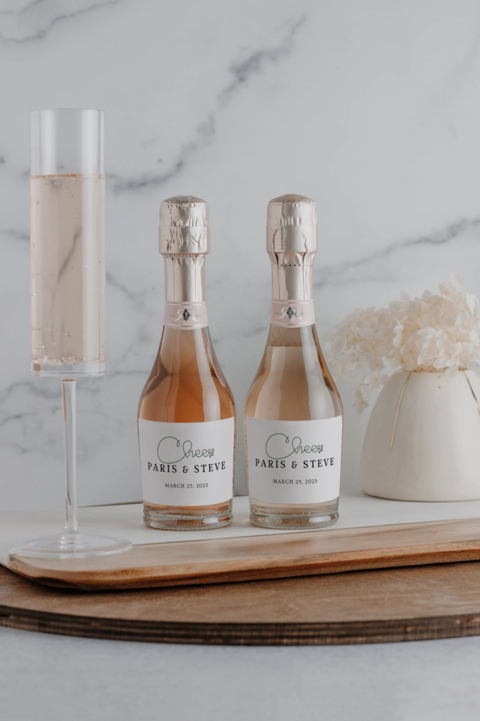 mini champagne bottles as wedding favors